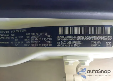 2018 Jeep Renegade Latitude Fwd z USA, uszkodzony, nr VIN ZACCJABB4JPH46333